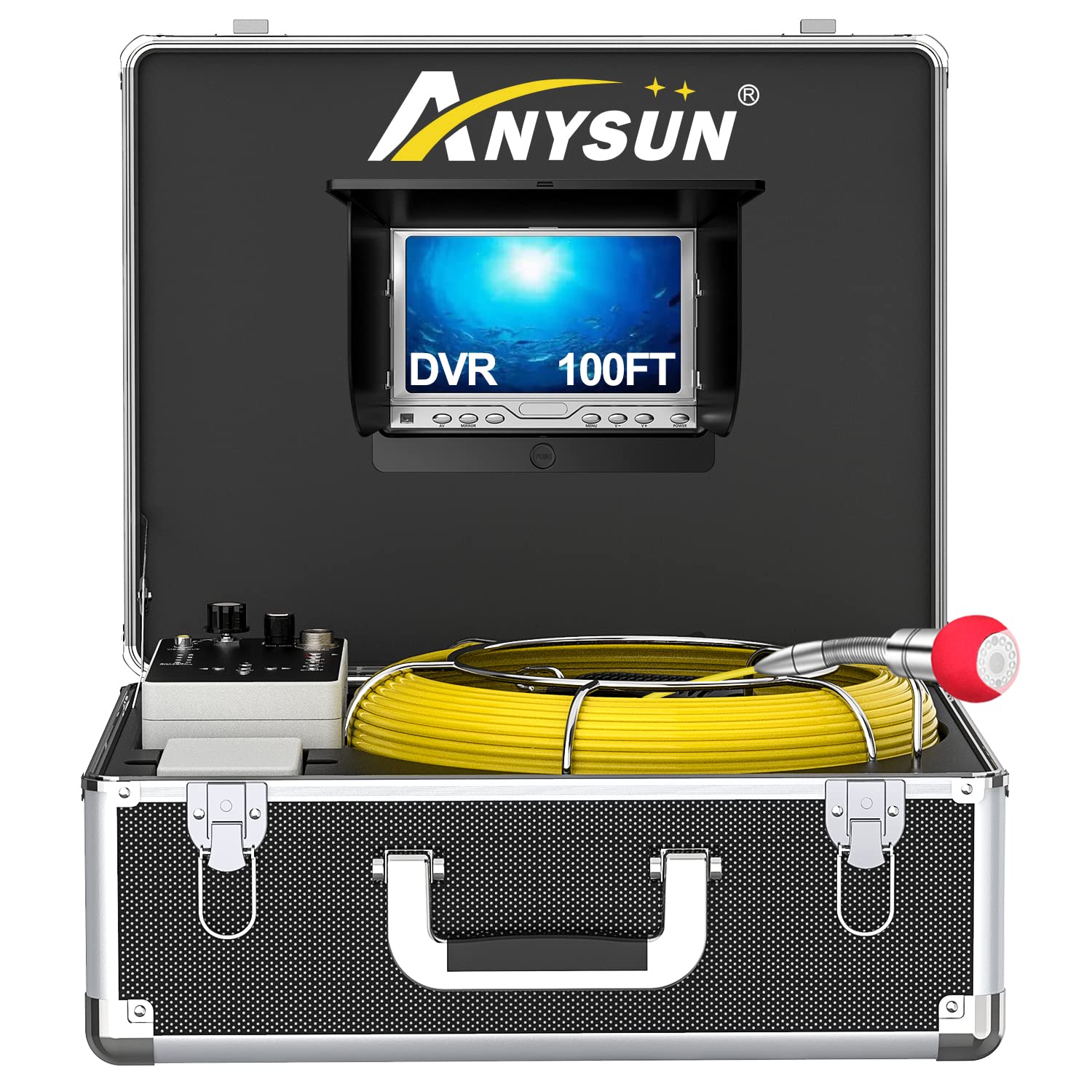 ANYSUN Sewer Camera 100ft Snake Cam with DVR Video Pipe Inspection Equipment 7 inch LCD Monitor Duct HVAC 1000TVL Borescope Endoscope W