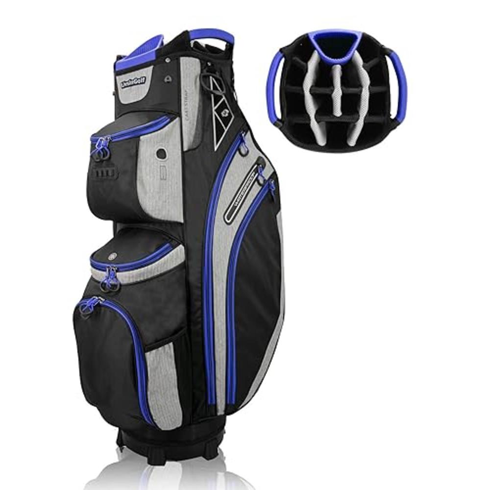LIVSINGOLF 14 Way Golf Cart Bag for Push Bag Classy Design Full Length with Cooler, Rain Hood, Putter Well (Blue)