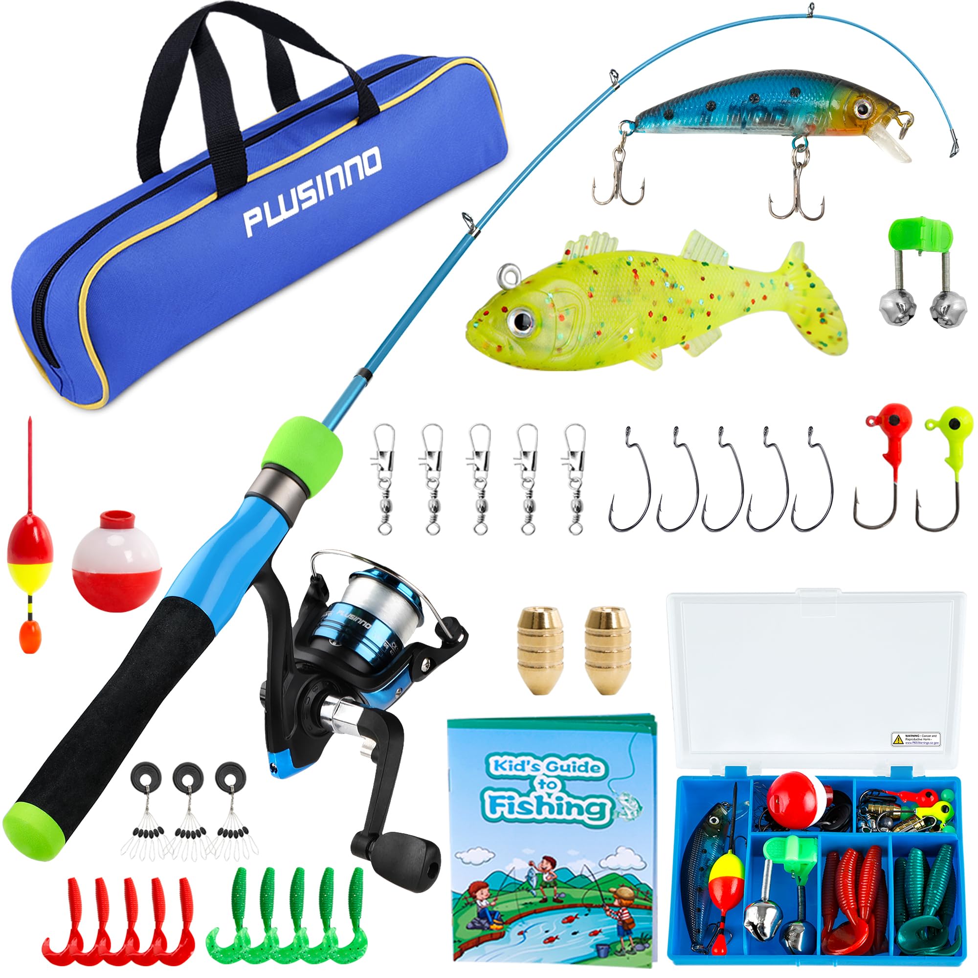 PLUSINNO Kids Fishing Pole - Kids Fishing Rod Reel Combo Starter Kit - with  Tackle Box, Practice Plug, Beginner's Guide and Trav
