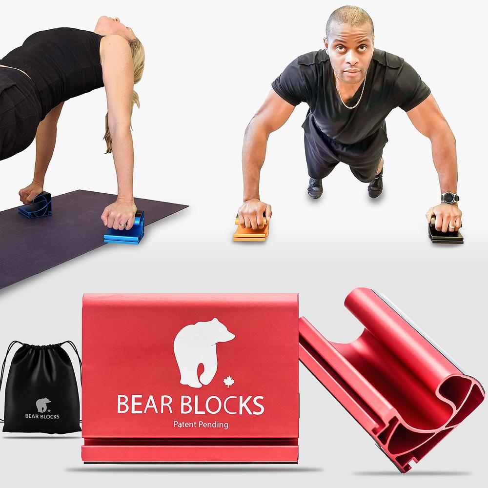 Bear Blocks Pushup Bars - Safe Push Up Bars - Strength Training Pushup Stands Perfect for Home Gym & Traveling Fitness - Lightwe