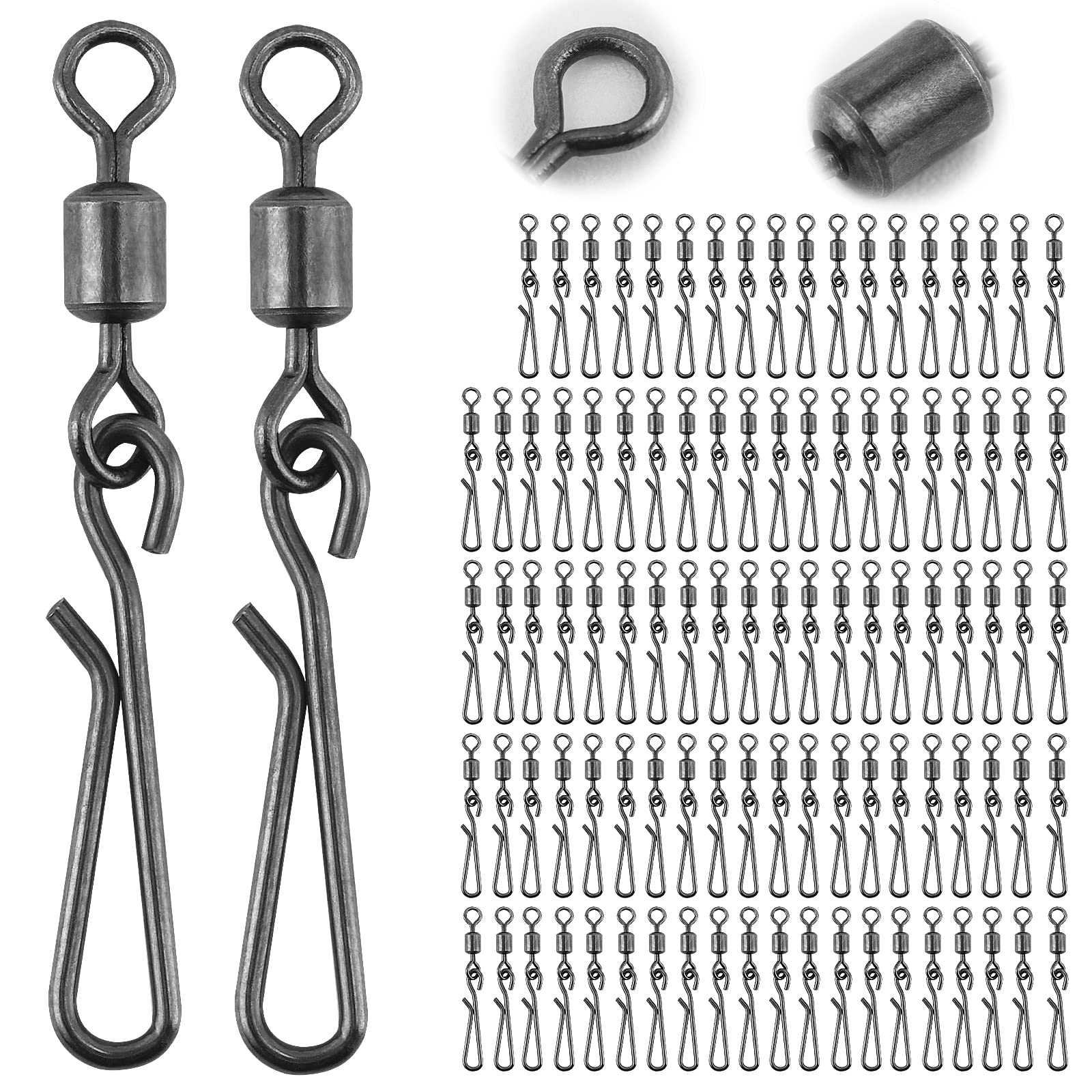 Goture Fishing Swivels, 100pcs Snap Swivels Fishing Tackle, Fishing Swivel Snap  Clips Stainless Steel Quick Lock Hook Line Conne