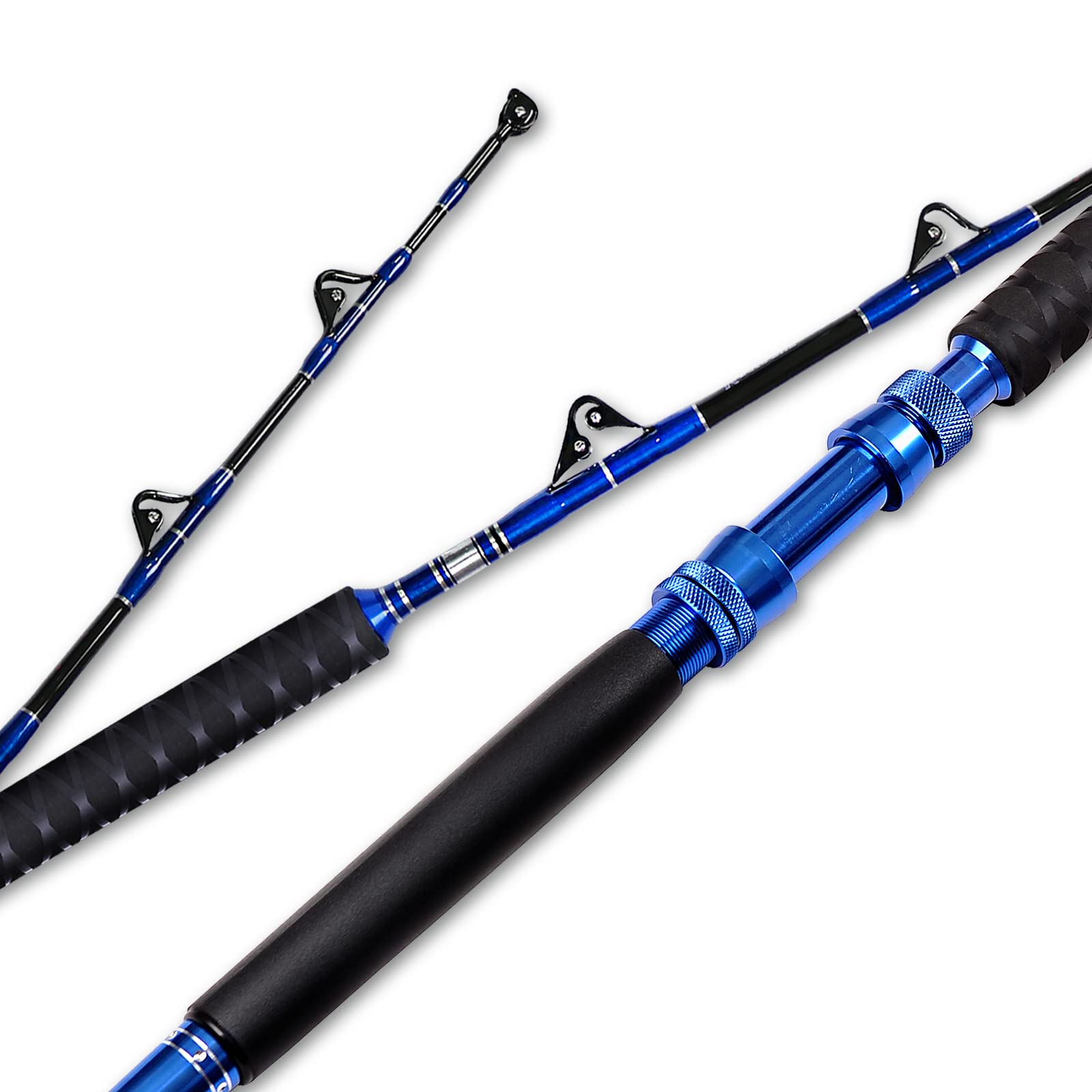 Fiblink 2-Piece Saltwater Offshore Heavy Trolling Rod Roller Rod Conventional Boat Fishing Pole with Roller Guides (30-50lb, 5-F