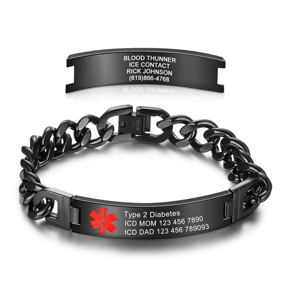 FenFang Personalized Medical Alert Bracelets Emergency Medical Bracelets for Women Men for 7.5 Inches Free Engrave Medical ID Br