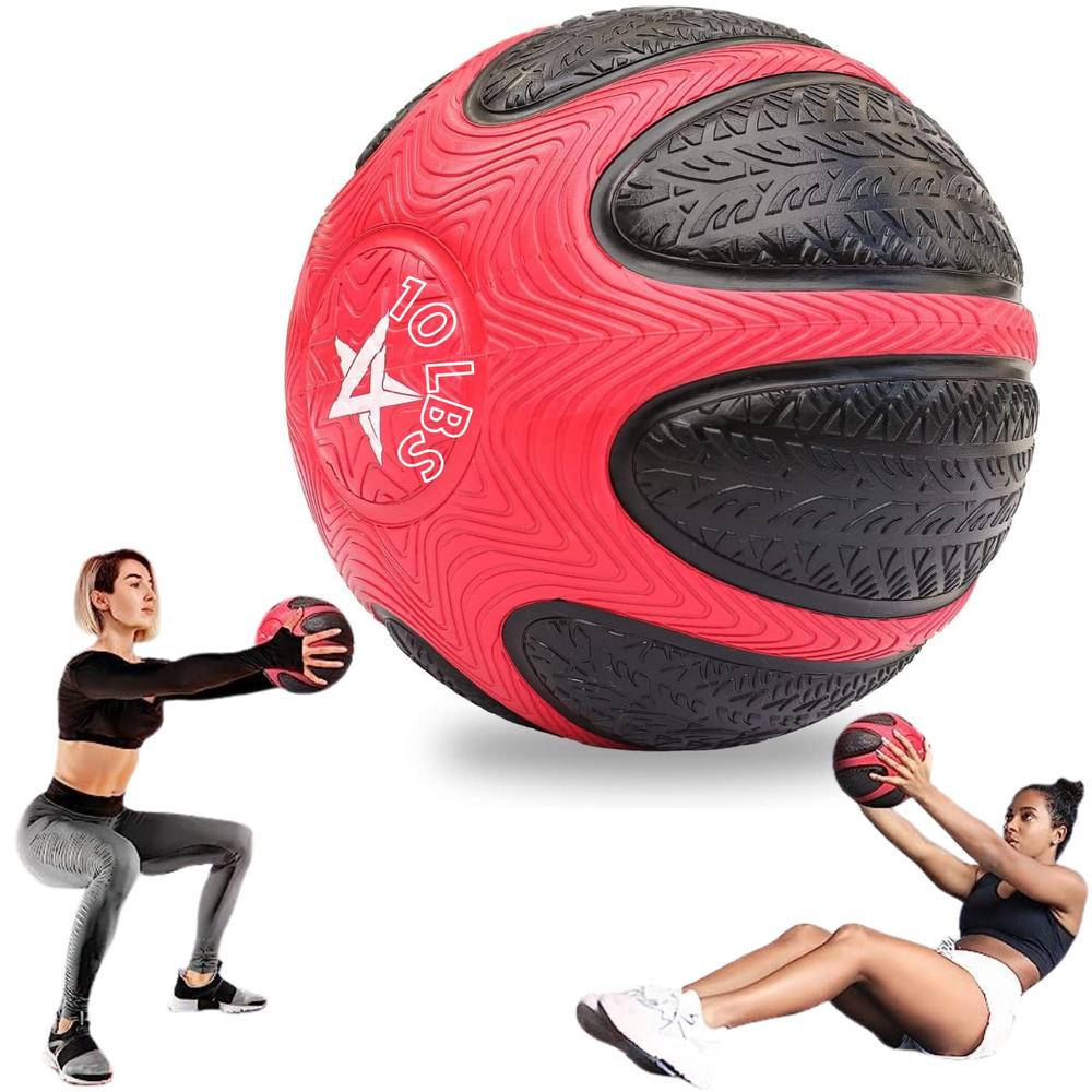 Yes4All Medicine Ball 10LB Color-Coded Weighted with Non-Slip Grip Rubber for Workout, Core Strength Exercises, Balance Training