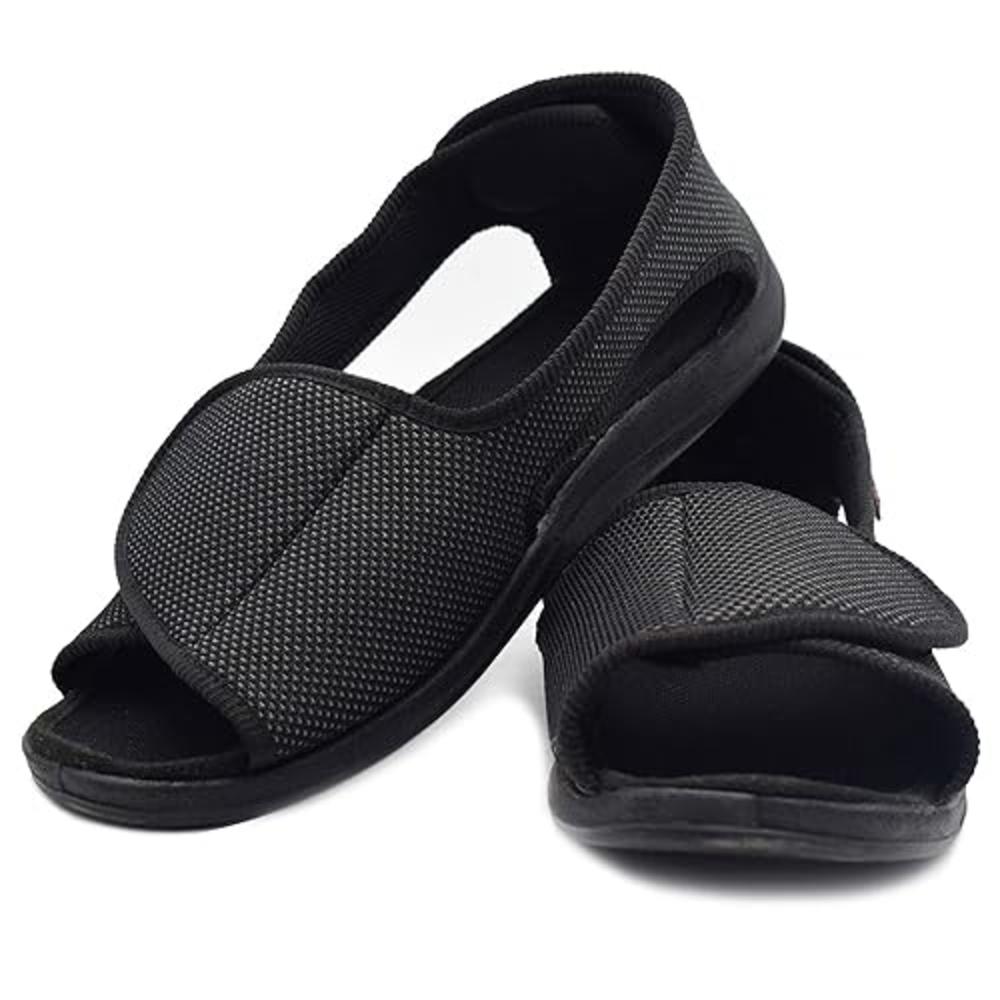 W&LESVAGO Men's Open Toe Diabetic Sandals - Extra Wide Width Arthritis&Edema Footwear MS6010M (12, Black)