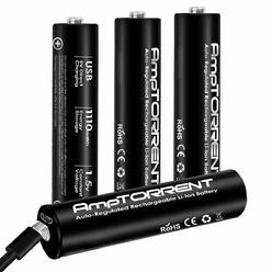 AmpTORRENT AAA Lithium Rechargeable Batteries, 1110mWh AAA Rechargeable Battery, AAA Batteries Rechargeable with 4in1 USB Cable,