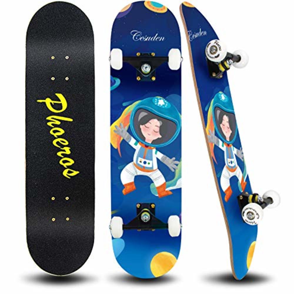 PHOEROS Skateboards -Standard Skateboards for Kids Boys Girls Youths Beginners Starter-Complete Skate Boards 31''x 8''Canadian M