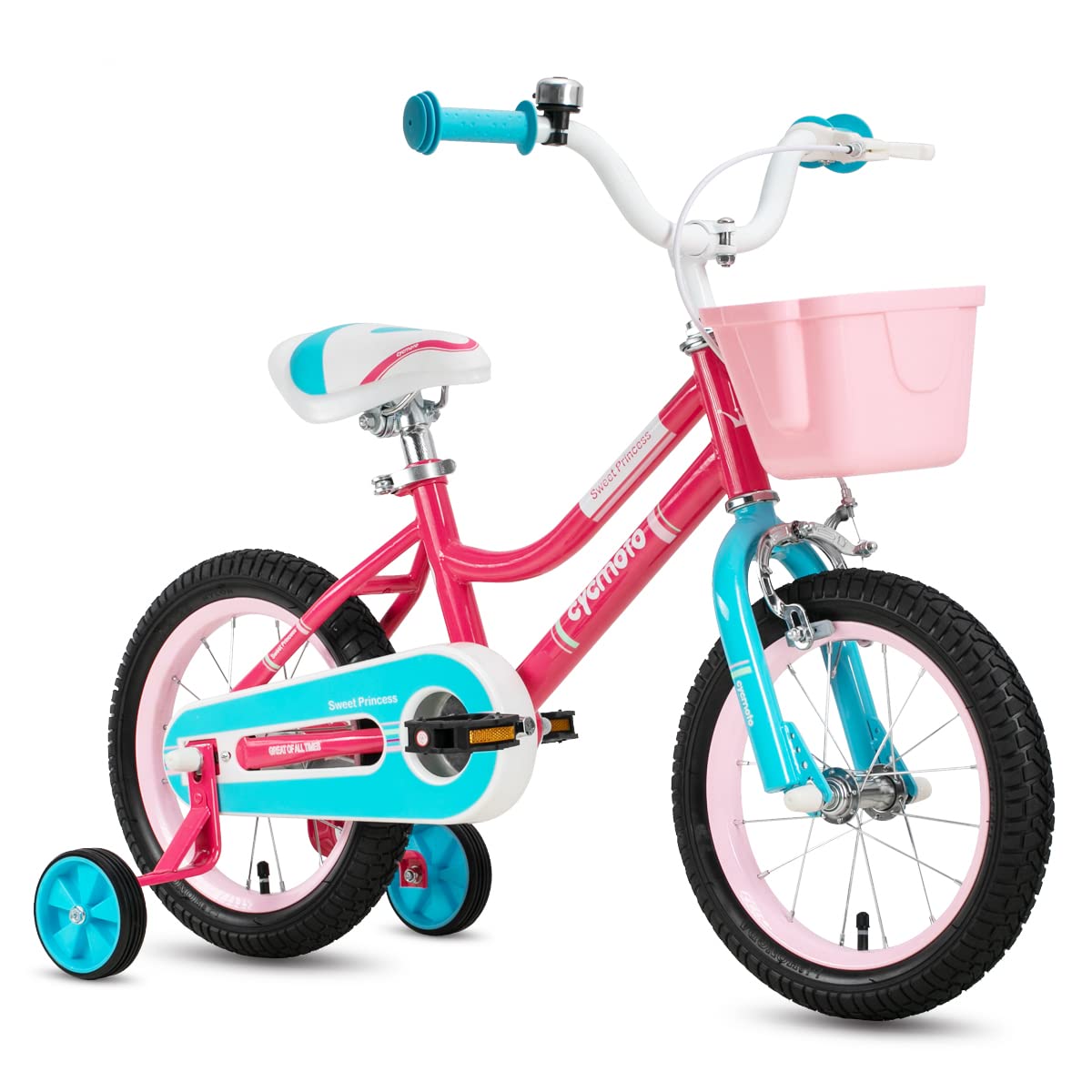 JOYSTAR Princess Girls Bike with Training Wheels, Basket and Hand Brake 16 Inch Kids Bike for 4 5 6 7 Years Childs Toddler Girls