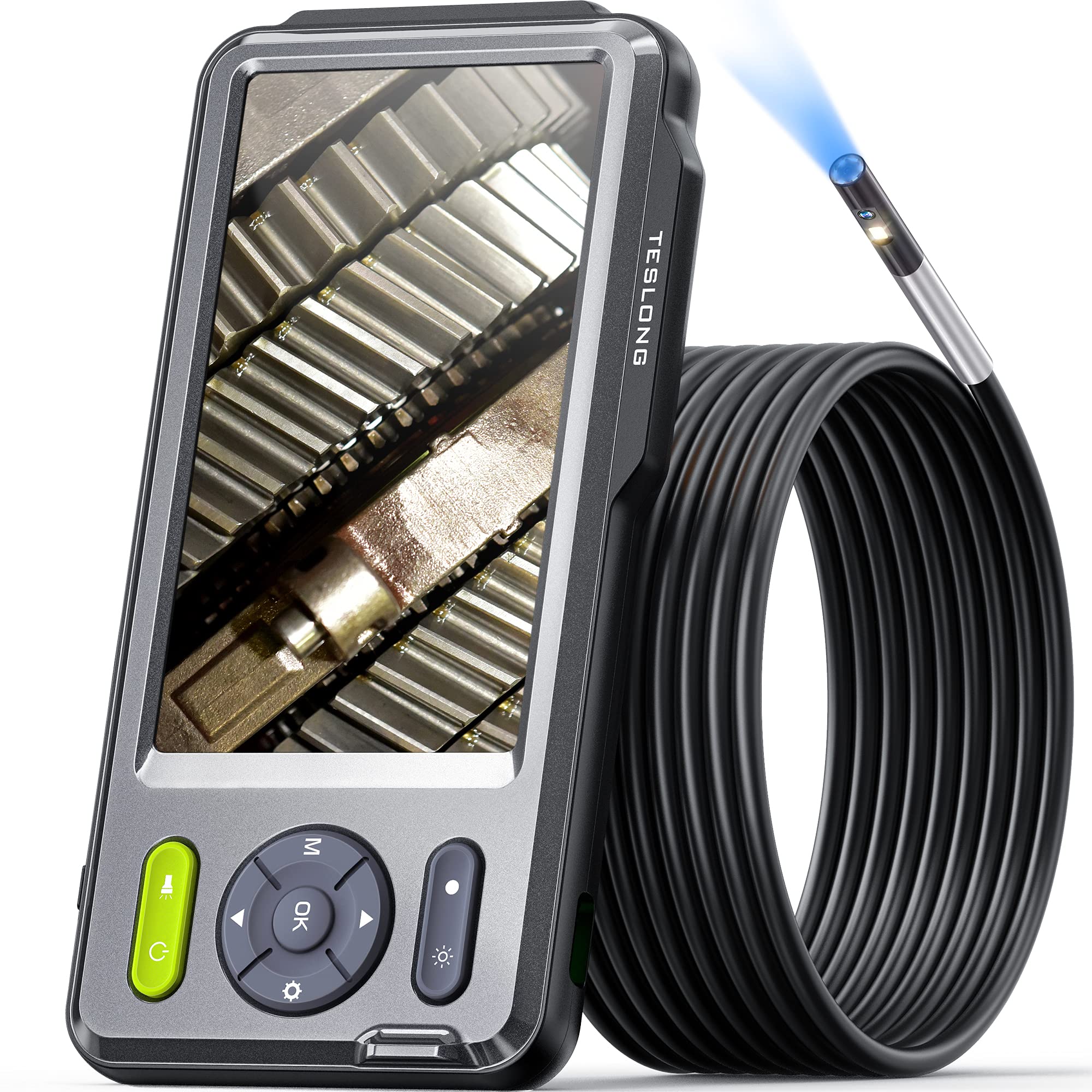 Teslong 5mm Dual Lens Inspection Camera, Teslong Borescope with LED Light, HD Industrial Endoscope, 5" IPS Screen, Waterproof Video Scop