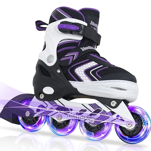 Nattork Adjustable Inline Skates for Girls, Girls Roller Skates for Kids Ages 8-12, Roller Skates with All Light up Wheels for Youth, Pu