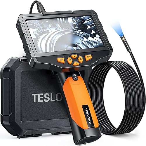 Teslong Inspection Camera, Dual Lens Endoscope Camera with Light 5" IPS Screen Digital Industrial Borescope,1080P Endoscope Wate