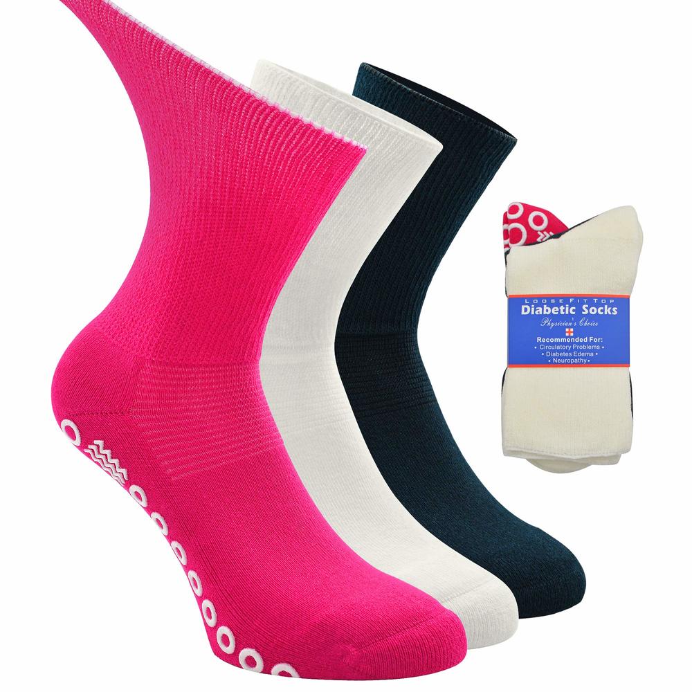 Socks Daze Anti Skid Diabetic Hospital Loose Fitting Socks Womens, Lightweight Circulation Non Slip Cotton Diabetic Socks for Wo