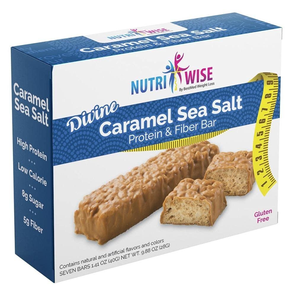 NutriWise - Diet Bars | High Protein - Gluten Free - Low Cholesterol - Low Sodium - Low Sugar | 7/Box | (Divine Caramel Salt)