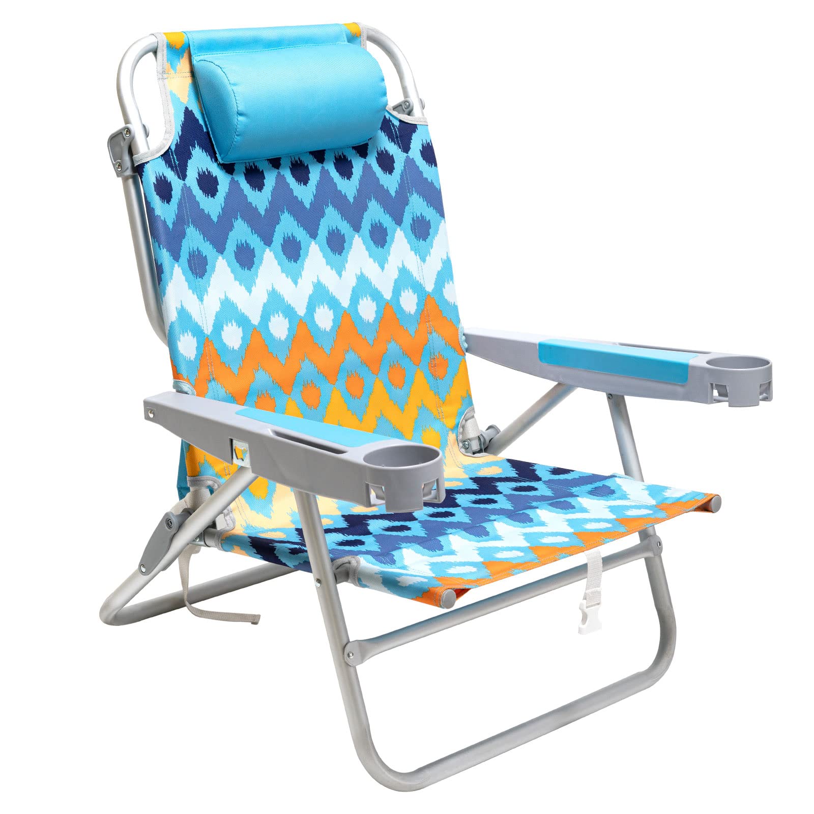 SUNNYFEEL Extra Wide 28" Low Beach Chair 5 Position Lay Flat, XL Oversized Portable Folding Sand Chairs with Cup Holder for Outd