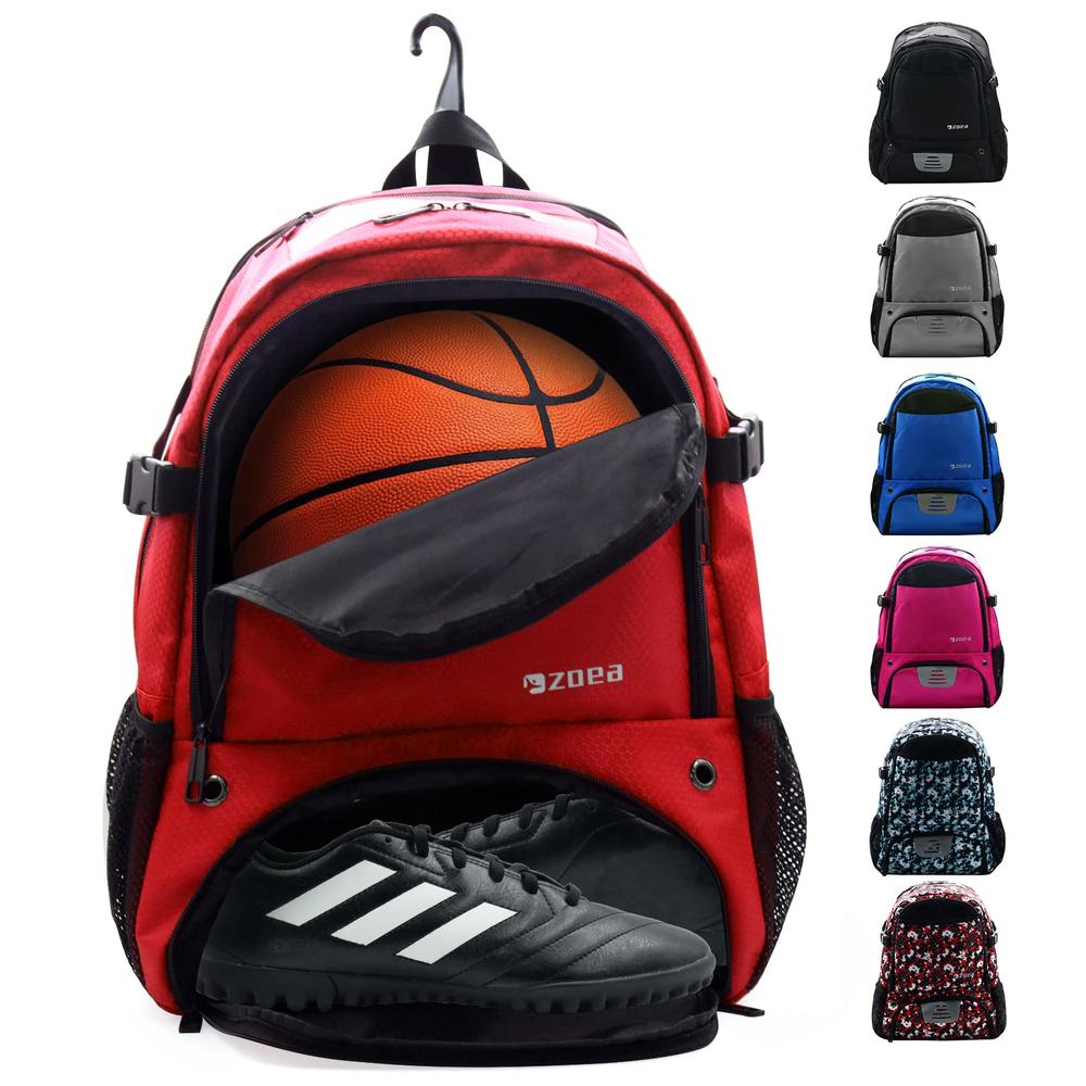 ZOEA Large Basketball Bag - Backpack for Basketball, Soccer & Volleyball Football Gym Includes Shoe & Ball & Laptop Compartment 