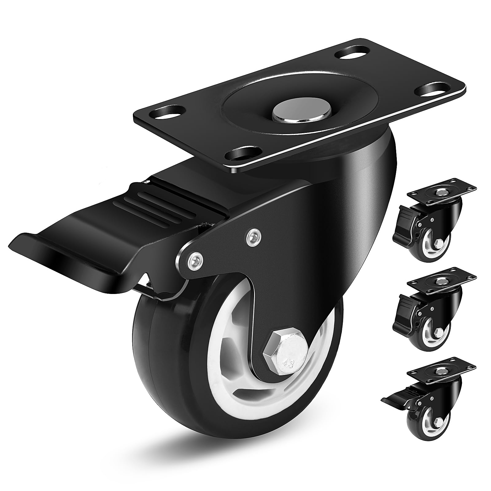 BQQCSTY BQQC-1 3 Inch Caster Wheels, Swivel Casters Set of 4 Heavy Duty  with Brake 1000 LBS, Ball Bearing 360 Degree Top Swivel Plate Casters