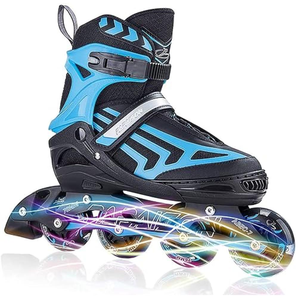 ITurnGlow Adjustable Inline Skates for Kids and Adults with Light up Wheels Beginner Skates Fun Illuminating Roller Skates for K