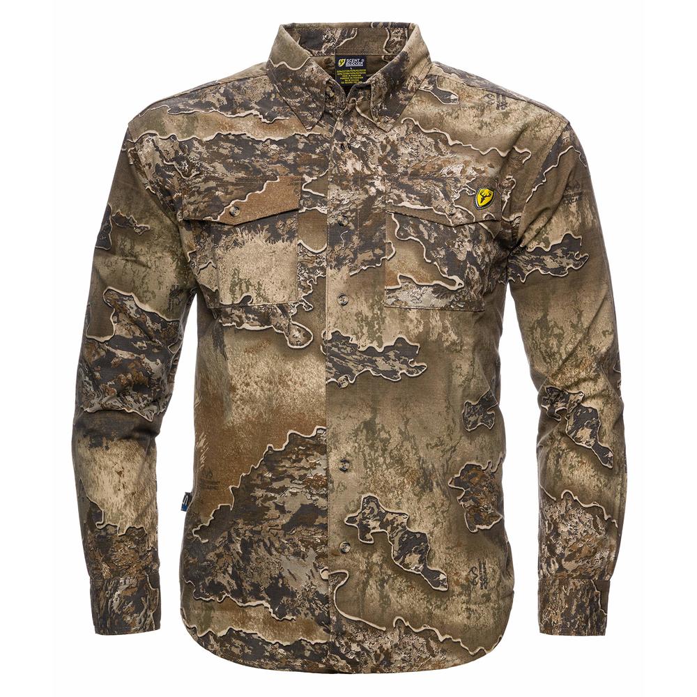 SCENTBLOCKER Scent Blocker Fused Cotton Long-Sleeve Lightweight Button-Up Camo Hunting Shirt (RT Excape, XX-Large)