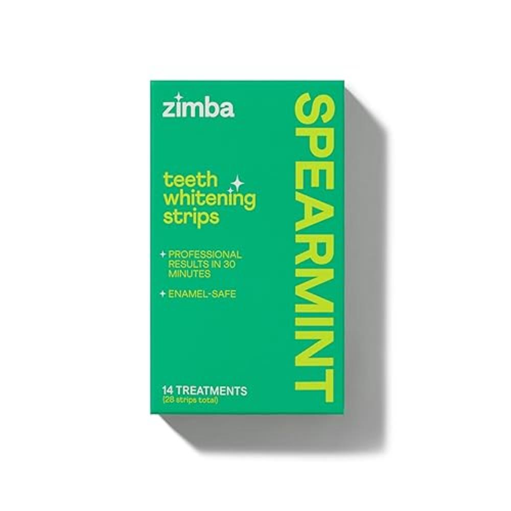 Zimba Spearmint Flavored Teeth Whitening Strips | Vegan, Enamel Safe Hydrogen Peroxide Teeth Whitener for Coffee, Wine, Tobacco,