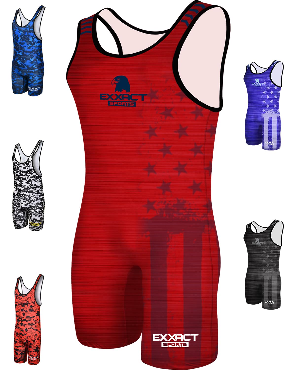 Exxact Sports Patriot Wrestling Singlet for MMA, Powerlifting Singlet Youth Wrestling Singlet Men for Training, Weightlifting (A