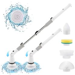 Swtroom Electric Spin Scrubber, Cordless Power Brush Floor Scrubber with Adjustable Extension Arm and 4 Replaceable Bathroom Cleaning Br