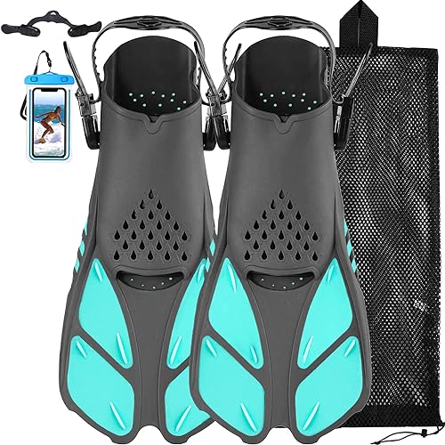 Happyouth Snorkel Fins Swim Fins Adjustable Open Heel Swim Flippers Travel Size Short Fins Scuba Dive Snorkeling Gear for Adults
