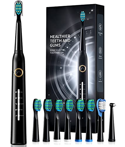TEETHEORY Sonic Electric Toothbrushes for Adults, 8 Brush Heads Electric Toothbrush with 40000 VPM Deep Clean 5 Modes, Rechargeable Toothb