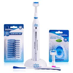 Triple Bristle Original Sonic Toothbrush | Rechargeable 31,000 VPM Tooth Brush | Patented 3 Head Design | Angled Bristles Clean 