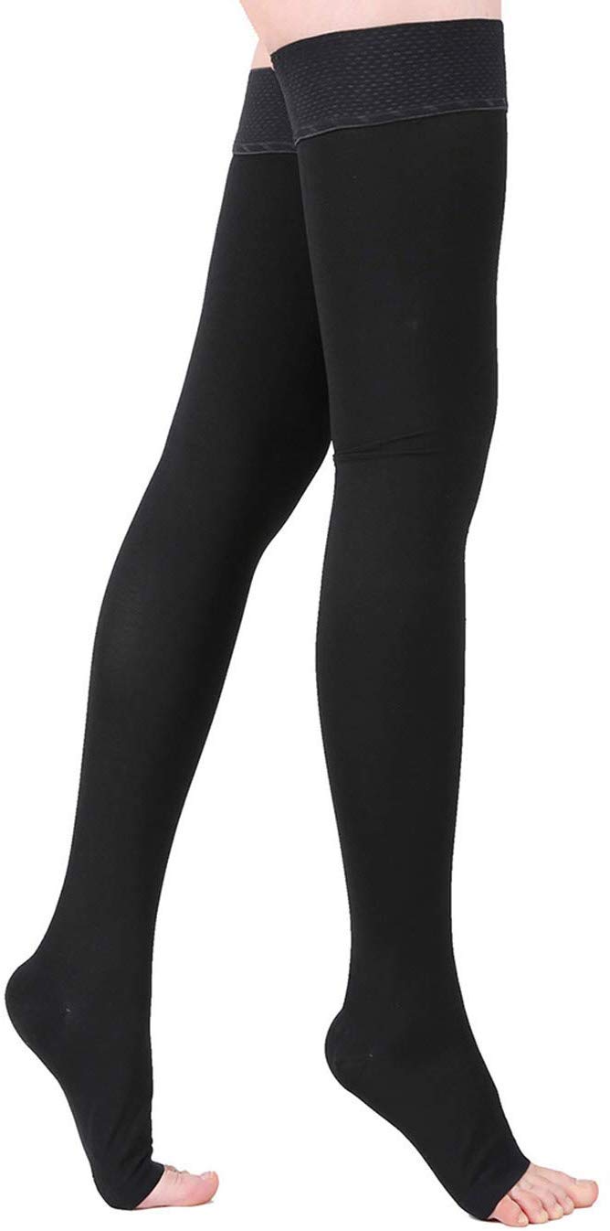 Thigh High Compression Stockings Toeless - Unisex, Opaque, KEKING 15-20mmHg Graduated  Compression Leg Support Hose with Anti-Sli