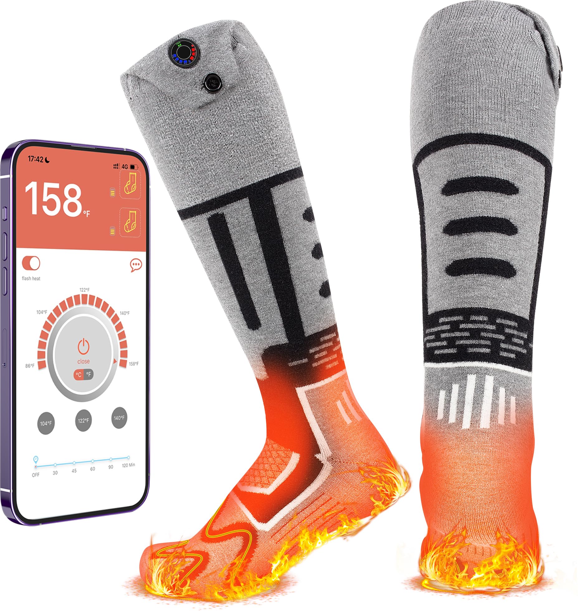 RELIRELIA Heated Socks，Heated Socks for Women/Men Rechargeable with APP Control 7.4V 6000mAh Battery Powered Foot Warmers for Winter Hunti