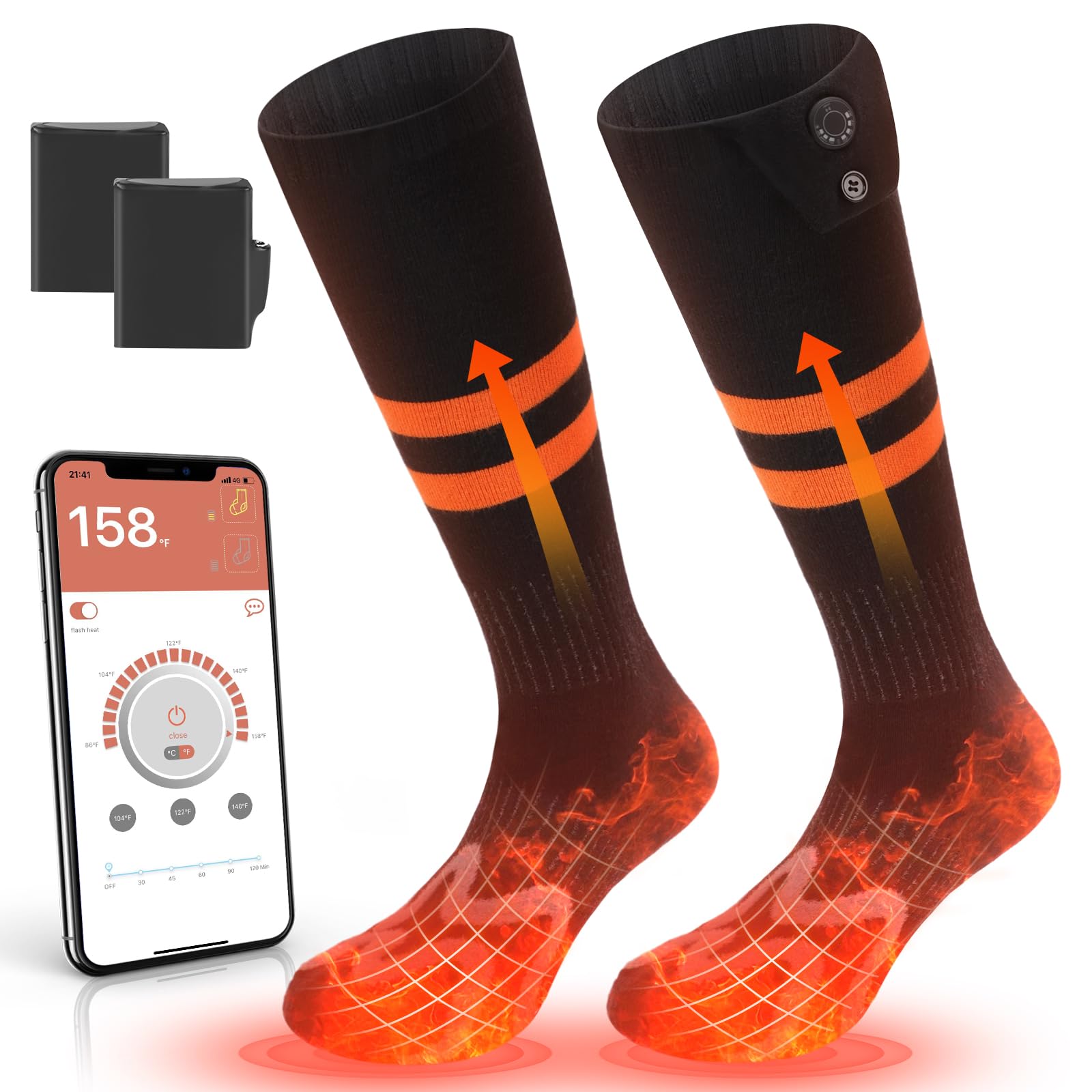 RELIRELIA Heated Socks, Rechargeable Heated Socks for Men Women, 7.4V 3000mAh Battery Powered Electric Socks with APP Control 3 Heating Le