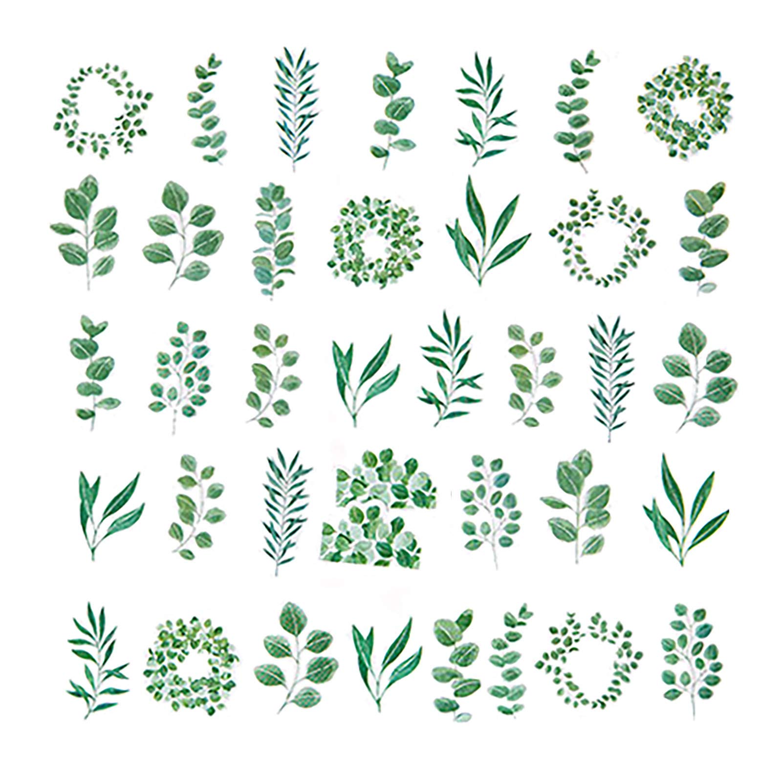 Doraking 45PCS Boxed DIY Decoration Green Leaves Adhesive Paper Stickers for Laptop Planners Scrapbook Diary Notebooks (Green)