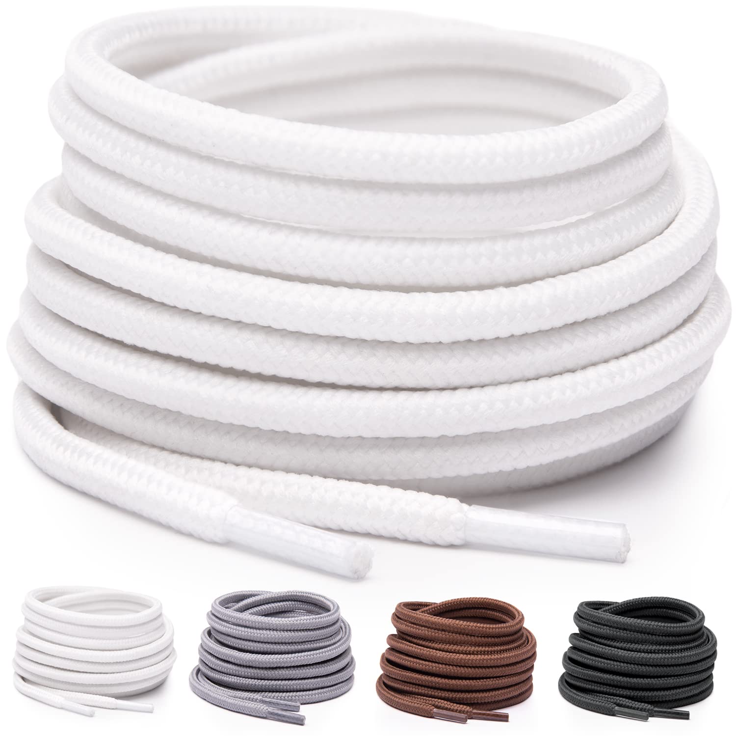 Miscly Round Shoelaces 1 Pair] 532 Thick - For Shoes, Sneakers  Boots (27, White)