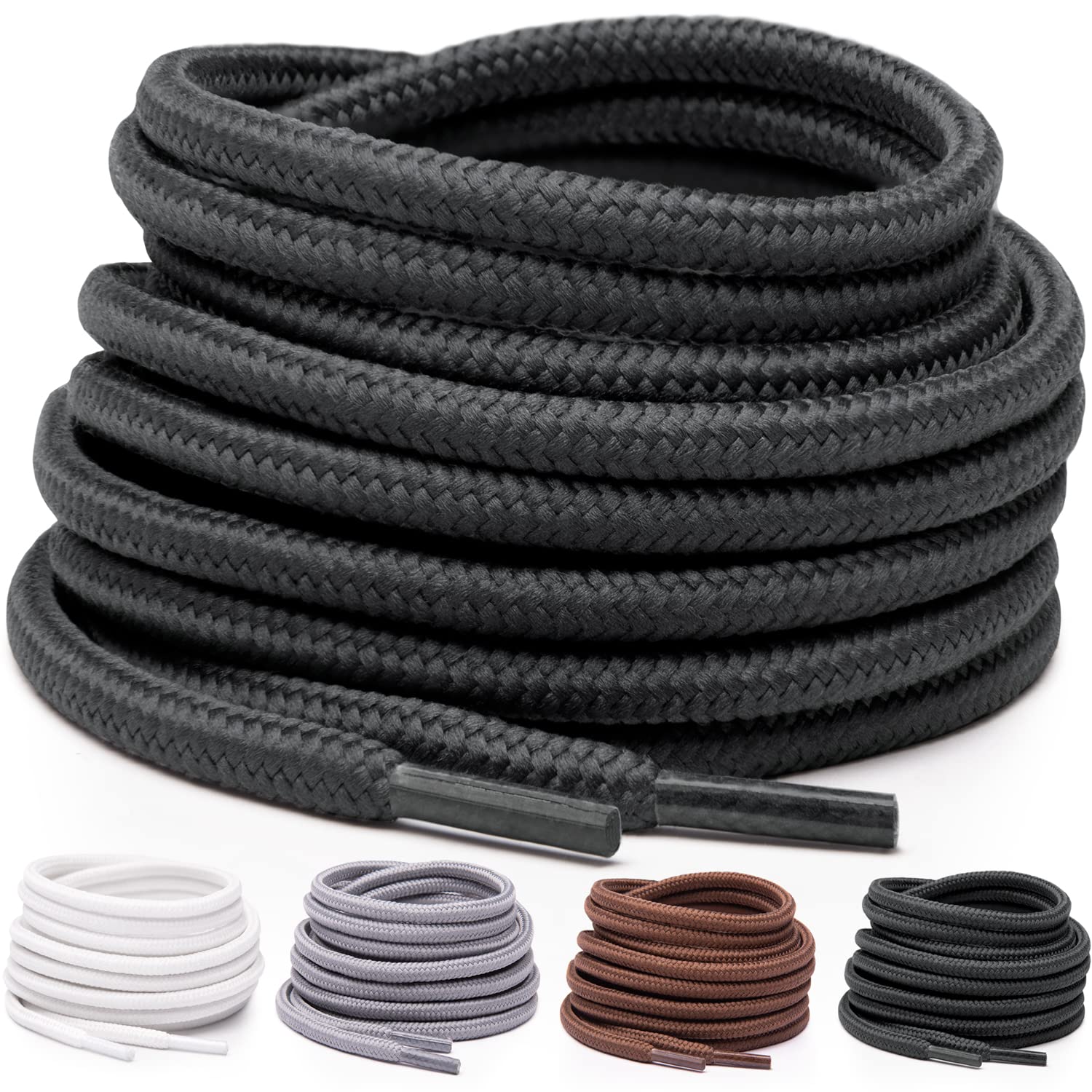 Miscly Round Shoelaces 1 Pair] 532 Thick - For Shoes, Sneakers  Boots (36, Black)