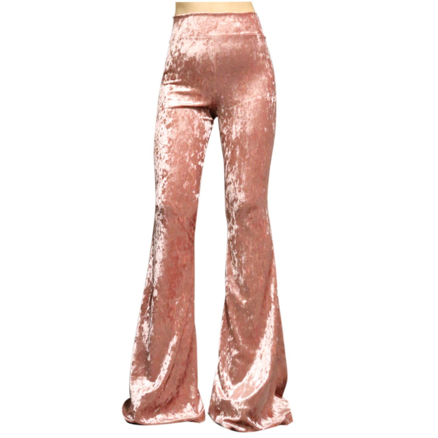 ShopMyTrend SMT Womens High Waist Wide Leg Long Bell Bottom Yoga Pants Medium Velvet Pink