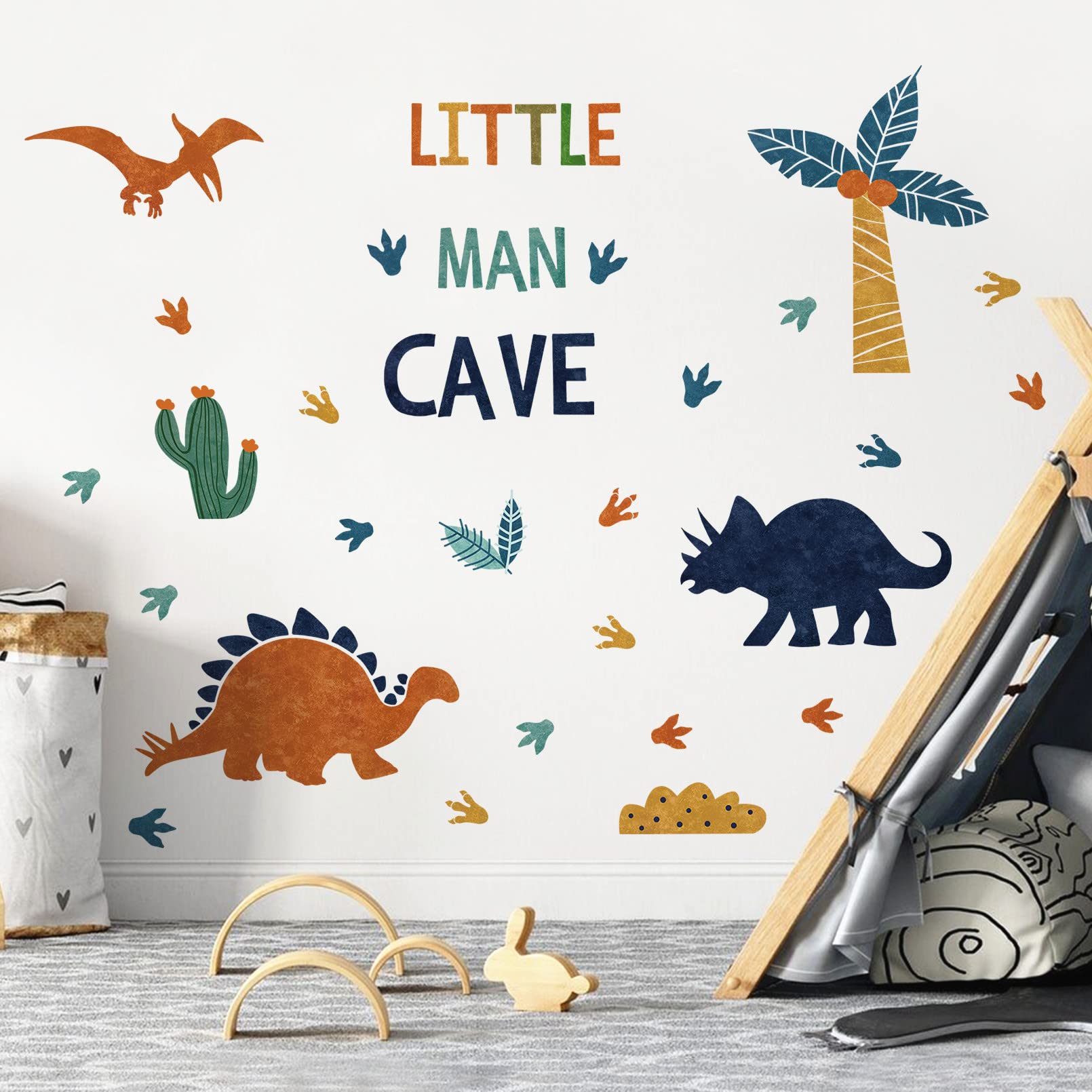 Mfault Boys Dinosaur Footprints Little Man cave Wall Decals Stickers, Peel Stick Dino Paw Print Nursery Decorations Baby Bedroom