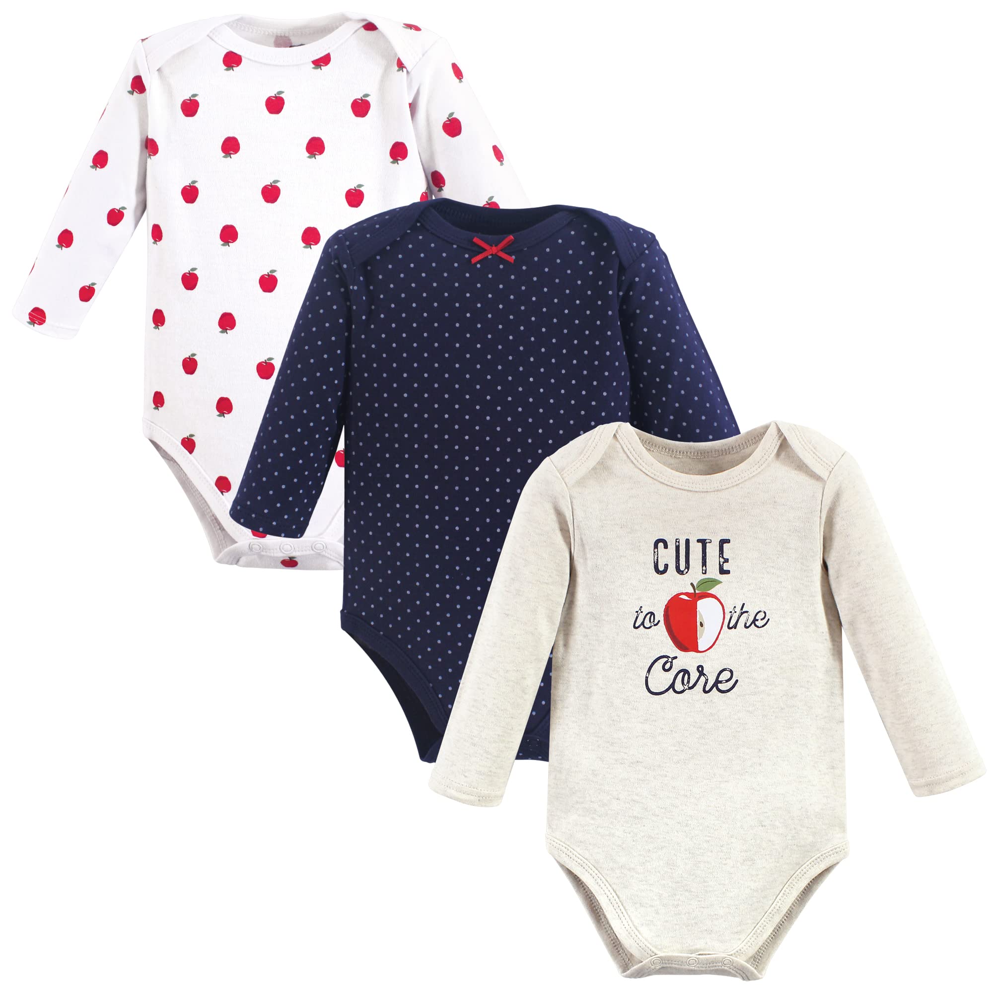Hudson Baby Unisex Baby cotton Long-Sleeve Bodysuits, Apple, 6-9 Months