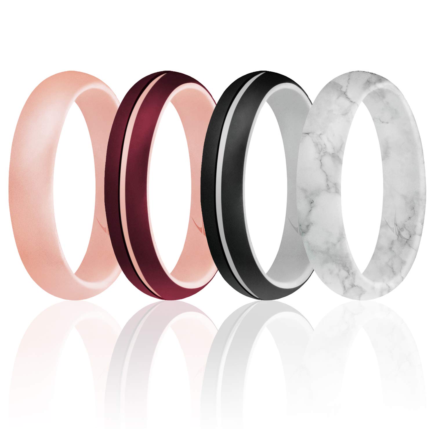 ROQ Silicone Rubber Wedding Ring for Women, Thin Stackable Rubber Silicone Wedding Band, Bridal Jewelry Set, Anniversary Rings, 