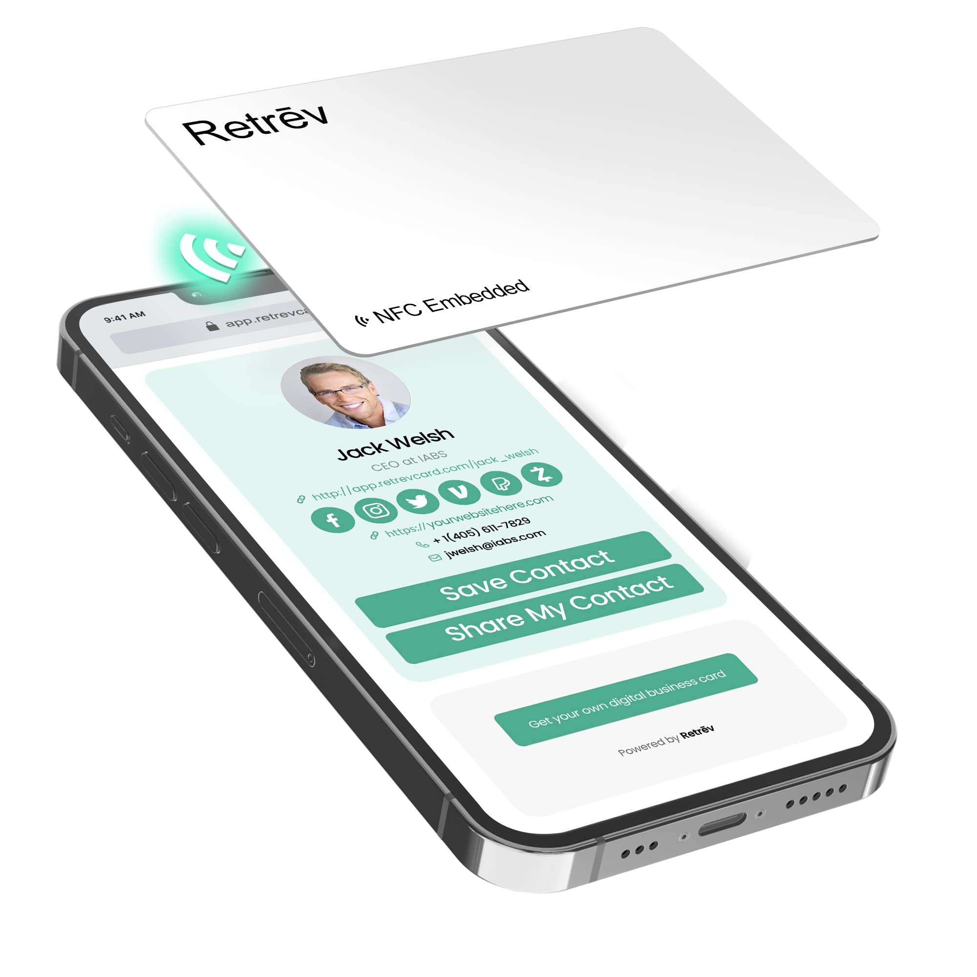 Retrev Digital Business and Networking card, White, NFc Instant contact  QR Scan - Transfer contact, Website, or Social Media In
