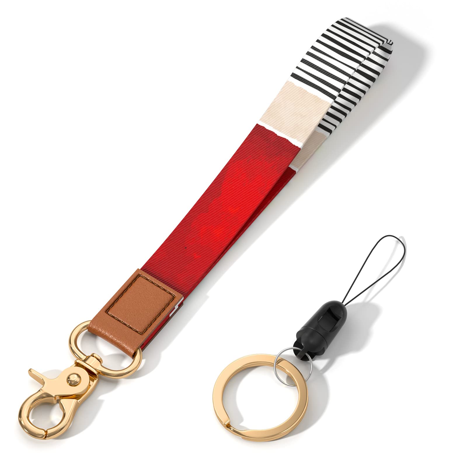 Hsxnam Wrist Lanyard Key Chain, Cute Wristlet Strap Keychain Holder for Women Keys Car Airpods ID Badges Phone, Black Red