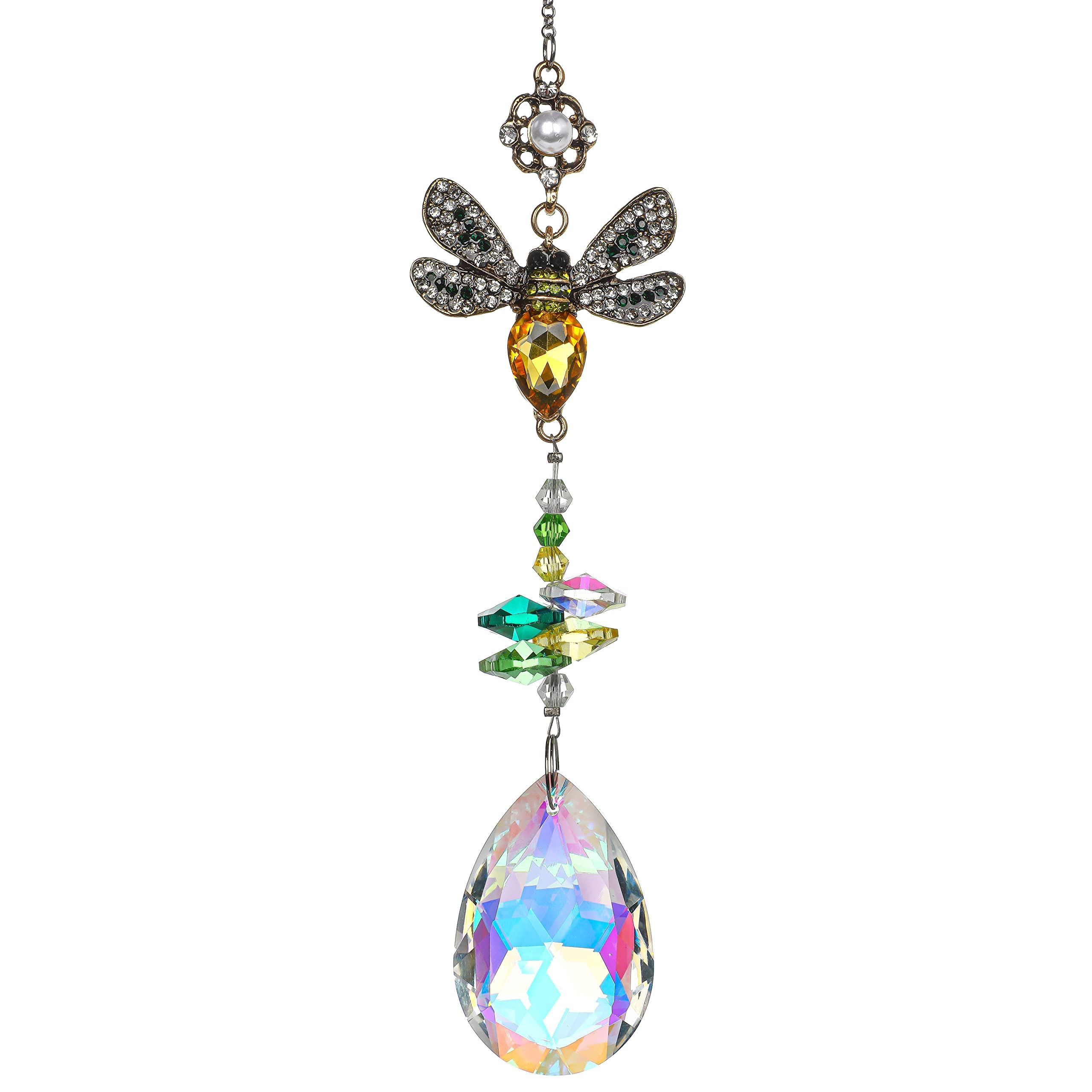 H&D HYALINE & DORA Crystal Suncatchers Bee Prism Rhinestones Ornament, Colorful Diamond Decor Prisms for Windows Wall Home Wedding Hanging