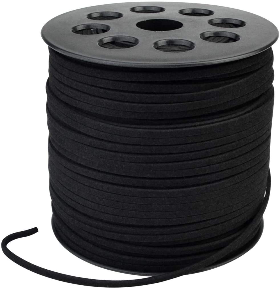 LWPITTY 3mm x100 Yards Black Suede cord Suede Lace Faux Leather cord with Roll Spool for Bracelet Necklace Beading DIY Handmade crafts