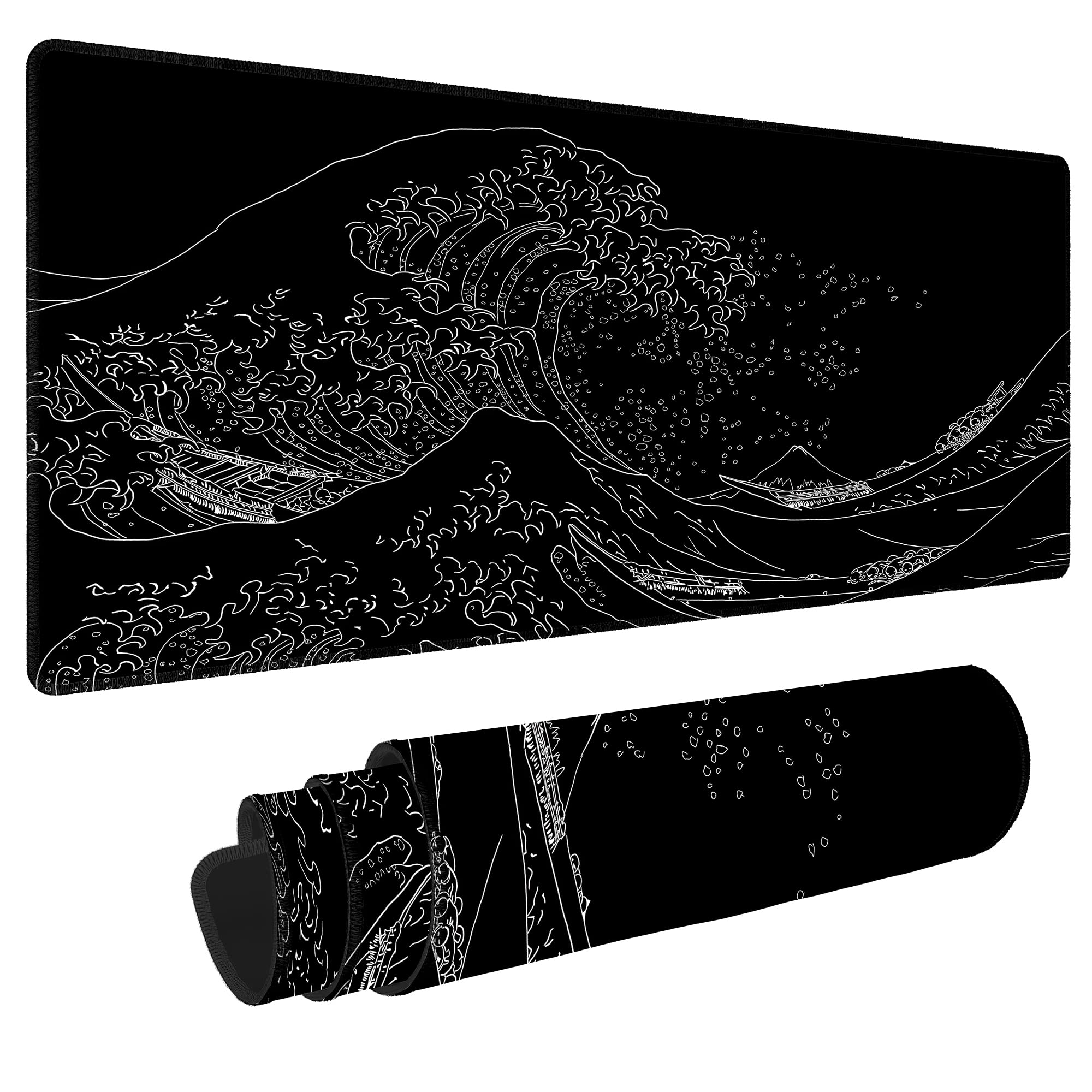 BZU Japanese Sea Wave Extended Big Mouse Pad Large,XL gaming Mouse Pad Desk Pad,315x118inch Long computer Keyboard Mouse Mat Mou