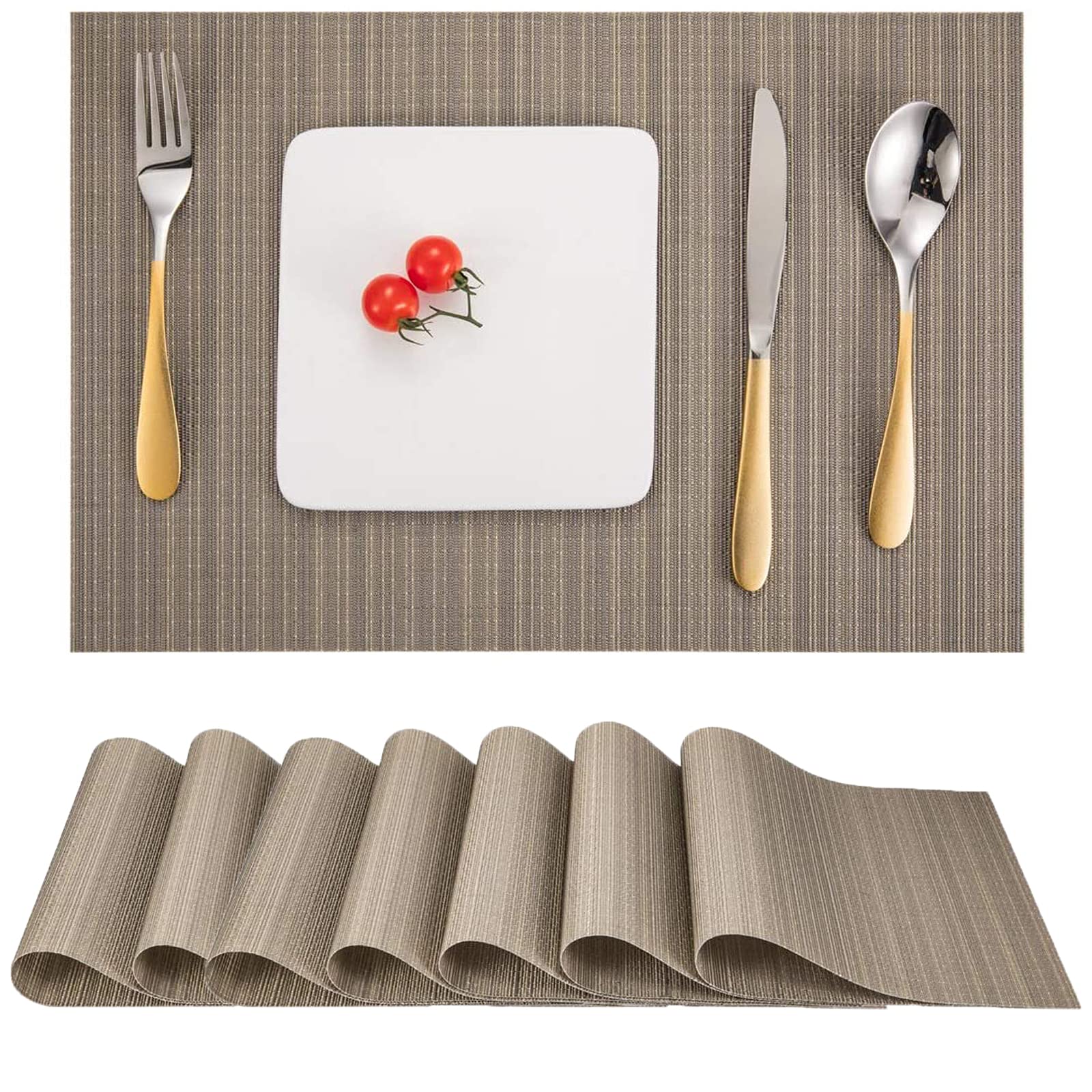 Myir JUN Place Mats, Table Mats Set of 8 Indoor Placemats Washable Non-Slip Heatproof Woven Placemats for Dining Table Fabric Pl