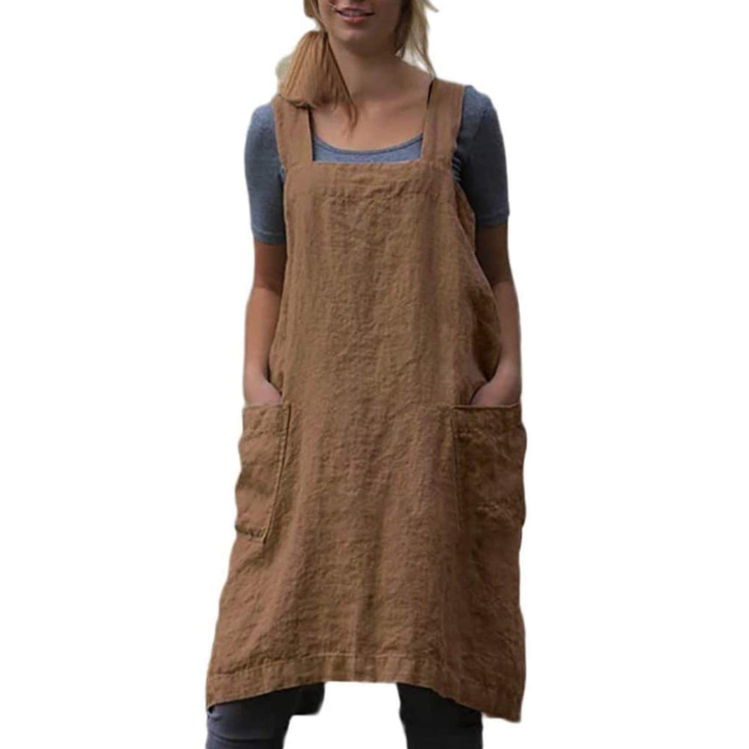 YESDOOD cotton Linen Apron cross Back Apron for Women with Pockets Pinafore Dress for Baking cooking