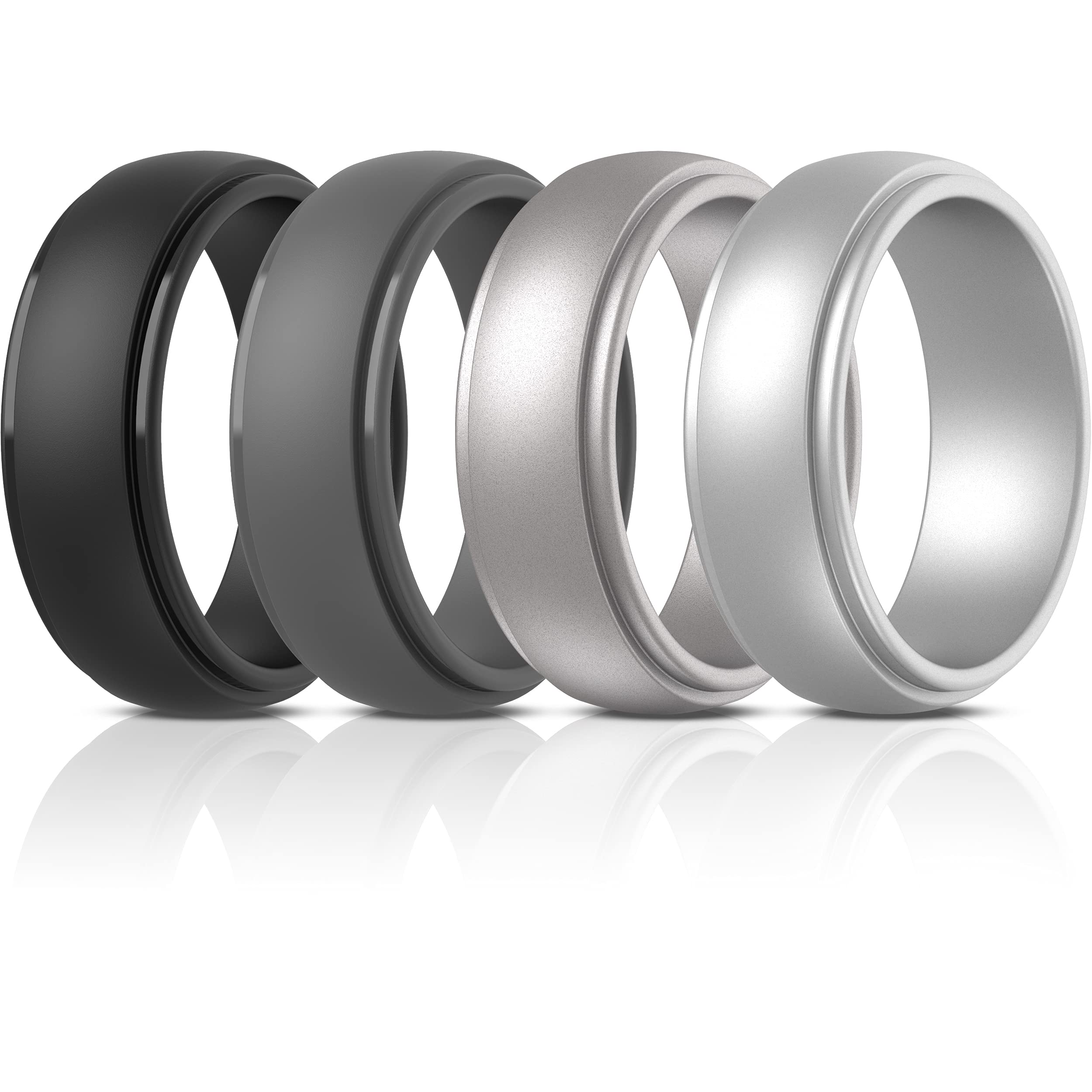 ThunderFit Men's Silicone Wedding Band Set - 8.7mm Wide Classic & Striped Rings (Pack Of 7)