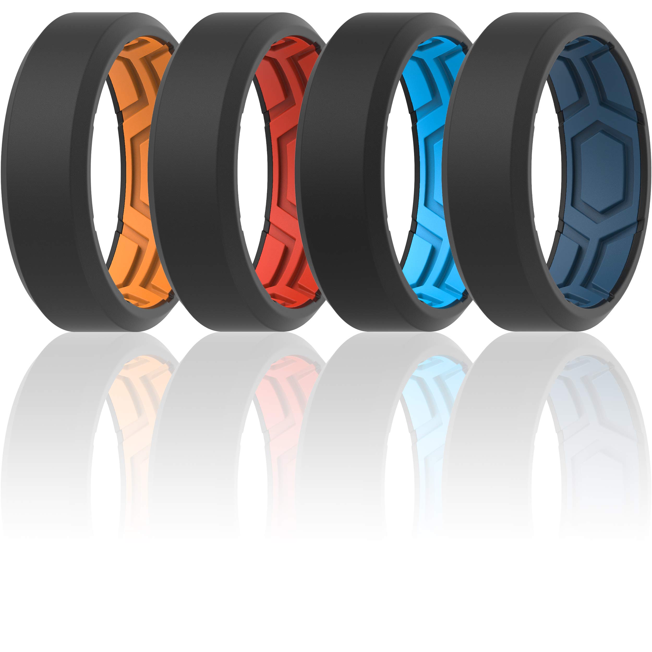 ThunderFit Men Breathable Air Grooves Silicone Wedding Ring Wedding Bands - 4 Rings (10.5-11 (20.6mm)