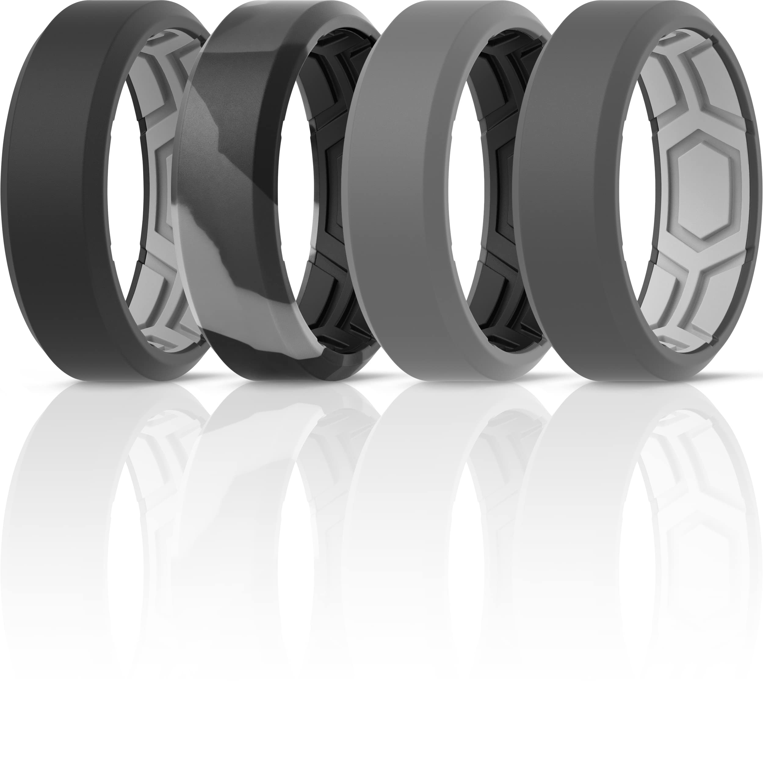 ThunderFit Men Breathable Air Grooves Silicone Wedding Ring Wedding Bands - 8mm Wide (Grey B-Light Grey A, Grey A-Black, Black-G