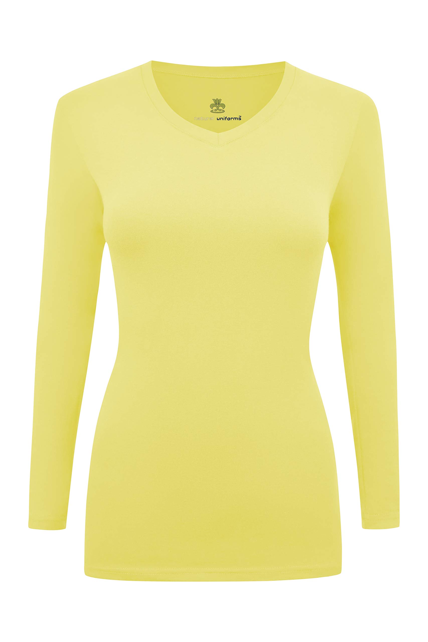 Natural Uniforms Womens Long Sleeve V-Neck T-Shirt Under Scrub (Yellow, Large)