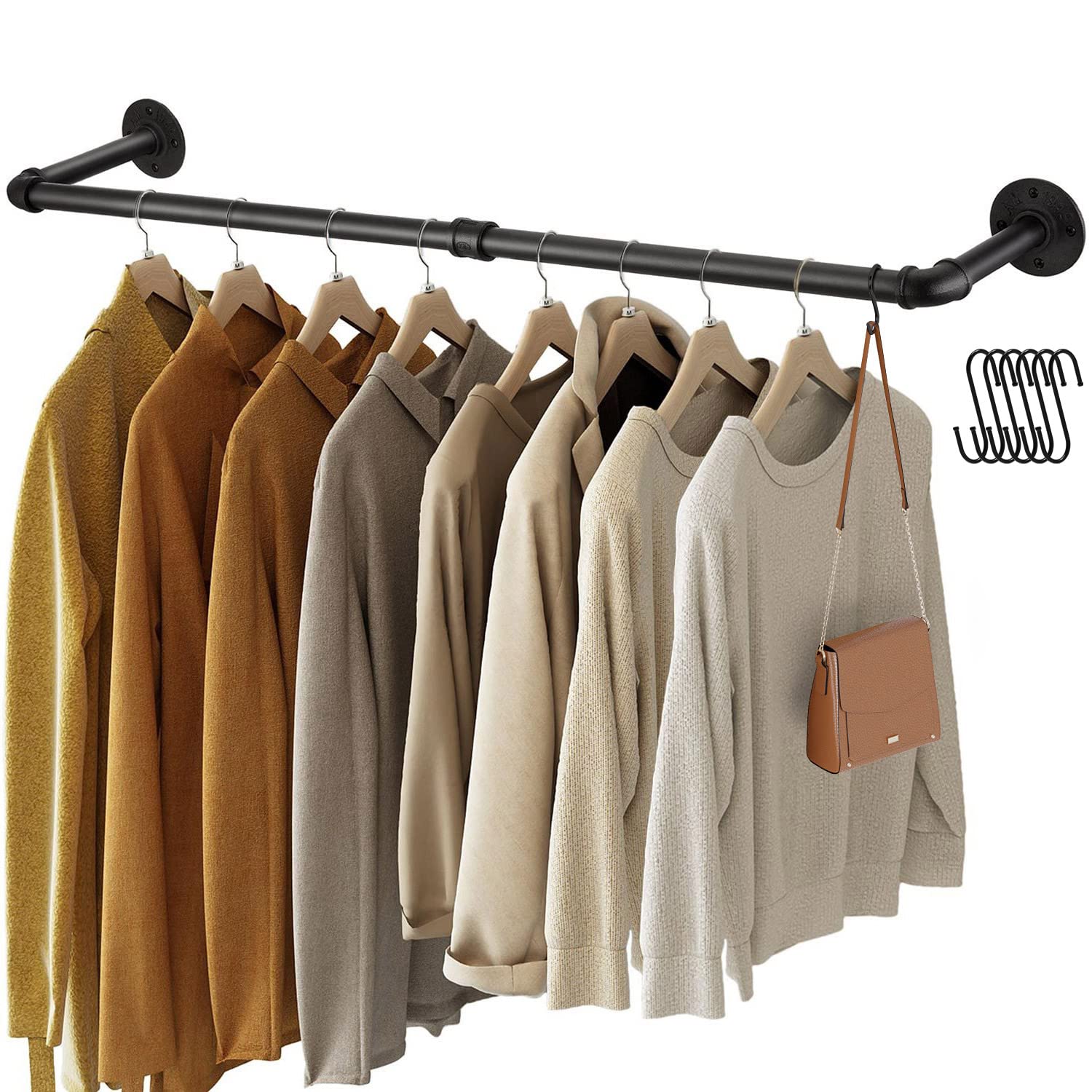 gREENSTELL clothes Rack,362 Inch Industrial Pipe Wall Mounted garment Rack,Space-Saving Hanging clothes Rack,Heavy Duty Detachab